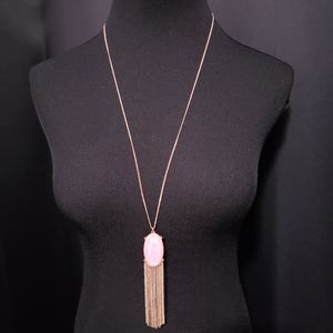 Pink Fringe Pendant Gold Necklace